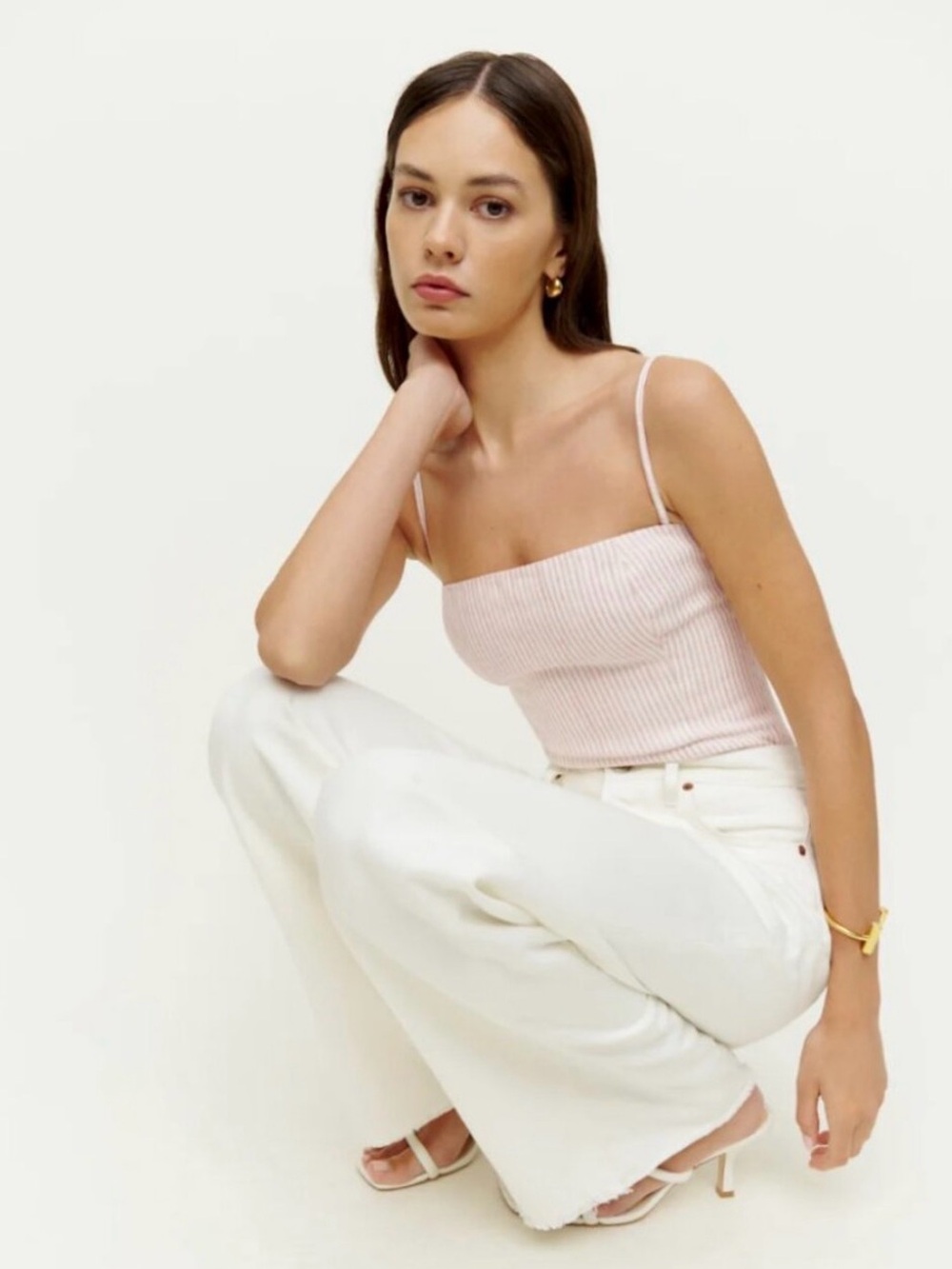 Reformation Pale Pink Ribbed Square-Neck Tank